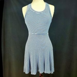 Everly Blue & White Striped Casual Sun Dress
